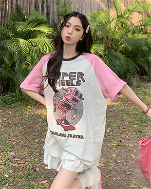 슈퍼 핑크 라그란 티셔츠(TIME SALE 10%) 